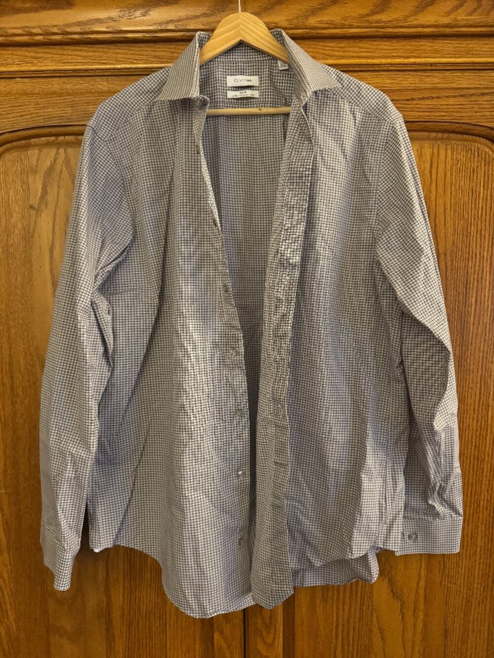 Calvin Klein Blue and Silver Micro-Check Dress Shirt